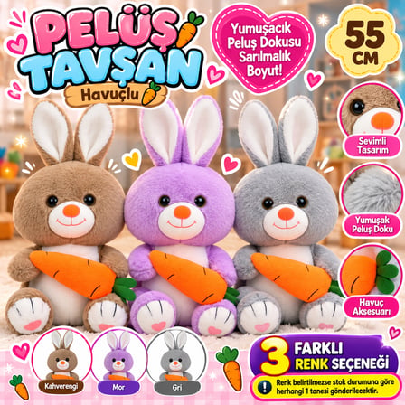 Peluş Tavşan Havuçlu 55 CM Yumuşak Sevimli Büyük Tavşan Peluş Oyuncak 1 ADET
