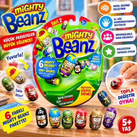 Mighty Beanz 6'lı Paket Seri 2 Yuvarlanan Koleksiyon Fasulyeleri Takla Atan Eğlenceli Oyuncak Seti