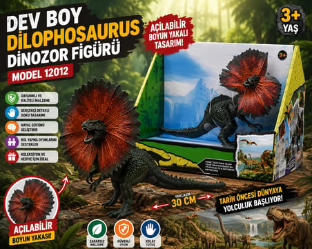 Dilophosaurus Dinozor Figürü  Açılabilir Boyun Yakalı Gerçekçi Dinozor Oyuncağı Koleksiyon ve Oyun Figürü