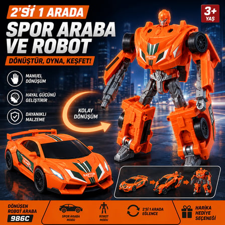 Dönüşen Robot Araba 2'si 1 Arada Spor Araba ve Robot Oyuncak Manuel Dönüşüm