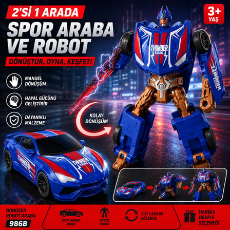 Dönüşen Robot Araba 2'si 1 Arada Spor Araba ve Robot Oyuncak Manuel Dönüşüm