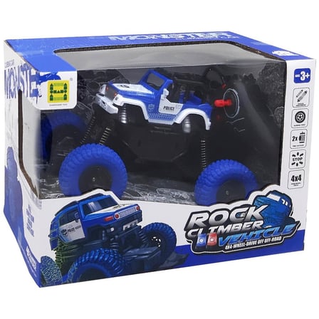 Uzaktan Kumandalı Rock Climber 4x4 Off Road Polis Jeep Büyük Tekerlekli Işıklı Arazi Aracı