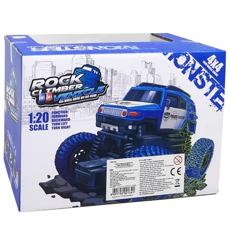 Uzaktan Kumandalı Rock Climber 4x4 Off Road Polis Jeep Büyük Tekerlekli Işıklı Arazi Aracı