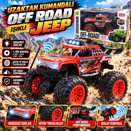 Uzaktan Kumandalı Off Road Işıklı Jeep 4 Yön Kontrollü Büyük Tekerlekli RC Araç