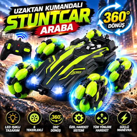 Uzaktan Kumandalı Işıklı Stuntcar Araba KT905A 360° Hareketli 6 Tekerlekli LED Işıklı RC Oyuncak Araba