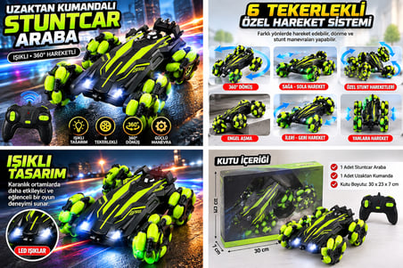 Uzaktan Kumandalı Işıklı Stuntcar Araba KT905A 360° Hareketli 6 Tekerlekli LED Işıklı RC Oyuncak Araba