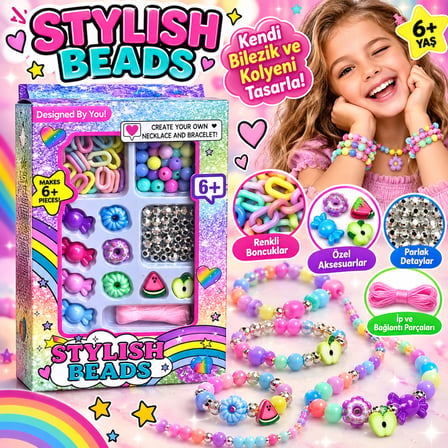 Stylish Beads Bilezik ve Kolye Yapım Seti Renkli Boncuklu Takı Tasarım Seti
