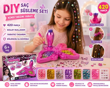 Saç Süsleme Seti Çocuklar İçin Taş ve Pul Aplikatörü Saç Aksesuar Tasarım Oyuncağı 420 Parça