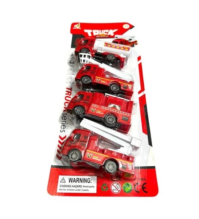 4'lü Mini Çek Bırak İtfaiye Araçları Seti 9 CM Yangın Söndürme ve Kurtarma Kamyonları