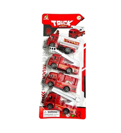 4'lü Mini Çek Bırak İtfaiye Araçları Seti 9 CM Yangın Söndürme ve Kurtarma Kamyonları