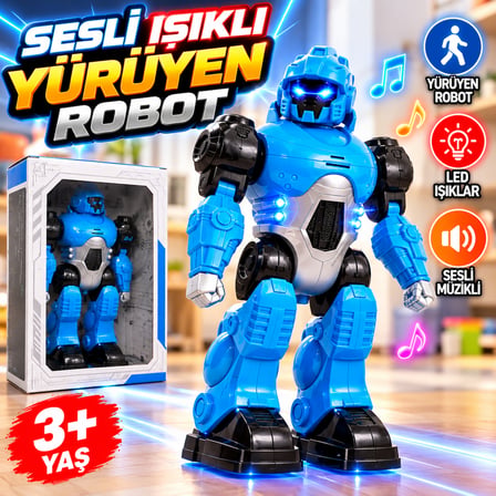 Sesli ve Işıklı Yürüyen Robot Oyuncak – Hareketli, Müzikli, LED Işıklı
