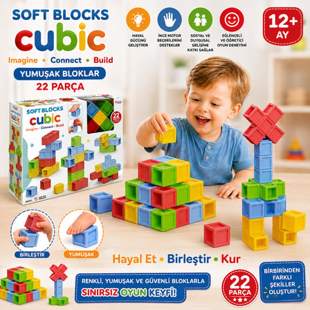 Soft Blocks Cubic Yumuşak Bloklar 22 Parça Birleştirilebilir Eğitici Yapı Oyuncağı 12+ Ay