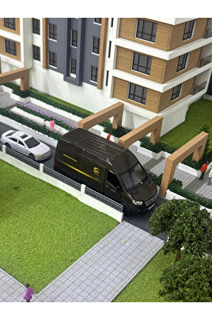Çek Bırak Diecast Model Araba 10 cm - Mercedes Sprinter Kargo Arabası Ups Metal Açılabilir Kapılı