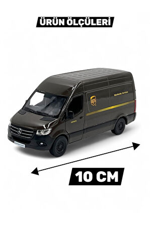 Çek Bırak Diecast Model Araba 10 cm - Mercedes Sprinter Kargo Arabası Ups Metal Açılabilir Kapılı