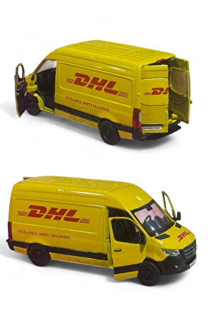 Çek Bırak Diecast Model Araba 10 cm - Mercedes Sprinter Kargo Arabası DHL Metal Açılabilir Kapılı