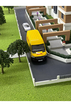 Çek Bırak Diecast Model Araba 10 cm - Mercedes Sprinter Kargo Arabası DHL Metal Açılabilir Kapılı