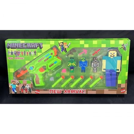 Minecraft Temalı Dart Fırlatıcı Oyuncak Seti Figürlü ve Köpük Dart Mermili Eğlenceli Oyun Seti