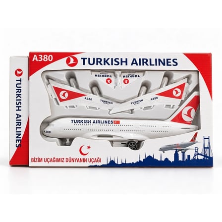 Türk Hava Yolları A380 Sürtme Mekanizmalı Oyuncak Yolcu Uçağı Seti
