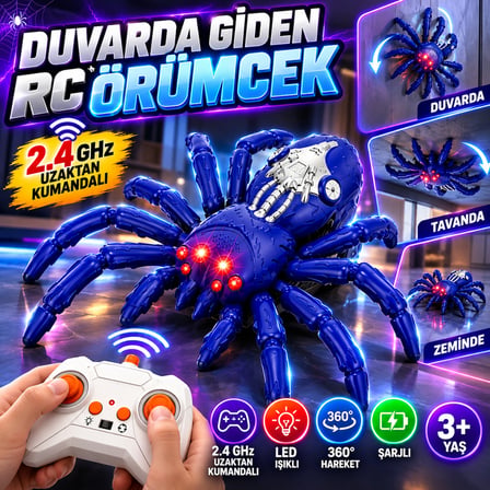 Duvarda ve Tavanda Giden RC Örümcek 2.4 GHz Uzaktan Kumandalı LED Işıklı Şarjlı Oyuncak