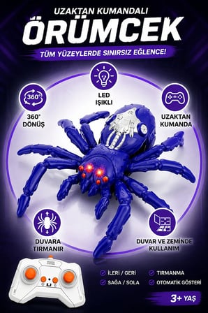 Duvarda ve Tavanda Giden RC Örümcek 2.4 GHz Uzaktan Kumandalı LED Işıklı Şarjlı Oyuncak