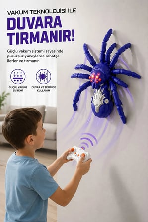 Duvarda ve Tavanda Giden RC Örümcek 2.4 GHz Uzaktan Kumandalı LED Işıklı Şarjlı Oyuncak