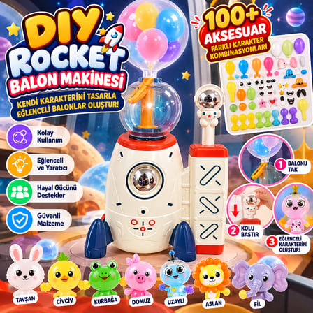 Rocket Balon Makinesi Kendi Karakterini Tasarla 100+ Aksesuarla Eğlenceli Balon Yapım Seti