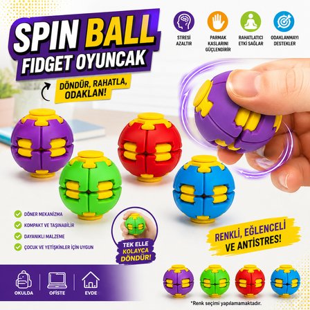 Spin Ball Fidget Oyuncak 1 Adet Dönen Stres Topu Parmak Egzersiz ve Dikkat Geliştirici El Oyuncağı