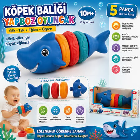 Köpek Balığı Yapboz Oyuncak Sök Tak Köpek Balığı Yapı Oyuncağı5 Parçalı Eğitici Oyuncak