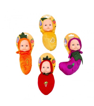 Askılı Meyve Kostümlü Bebiş Bebek 4'lü Set Peluş Meyve Tasarımlı Mini Oyuncak Bebekler