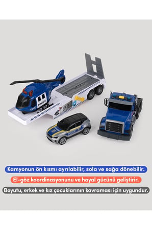 Sesli ve Işıklı Mega Polis Tırı Oyun Seti Polis Arabalı & Helikopterli Taşıyıcı Tır
