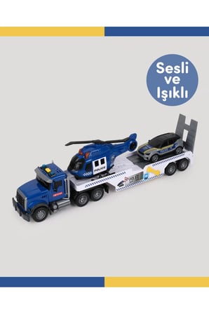 Sesli ve Işıklı Mega Polis Tırı Oyun Seti Polis Arabalı & Helikopterli Taşıyıcı Tır