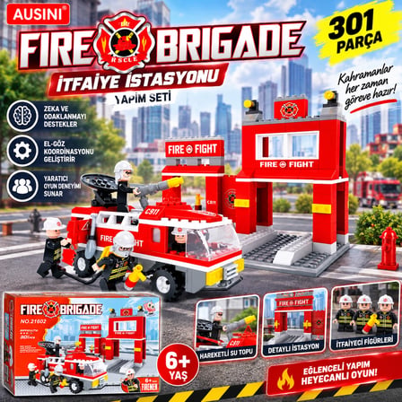 İtfaiye İstasyonu Yapım Seti 301 Parça Fire Brigade İtfaiye Aracı ve İstasyon Blok Oyuncak