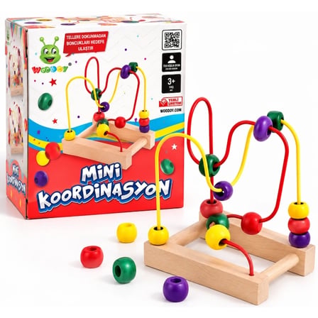 Mini Koordinasyon Oyunu Ahşap Boncuklu Dikkat ve El-Göz Koordinasyon Oyuncağı 3+