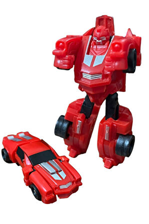 SUPER Warrior Mini Plastik Gövdeli Dönüşebilen Robot Araba 7.5 CM KIRMIZI