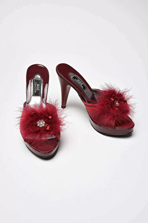 GC Platform Kurdela Tüylü Kadın Terlik 145 Bordo