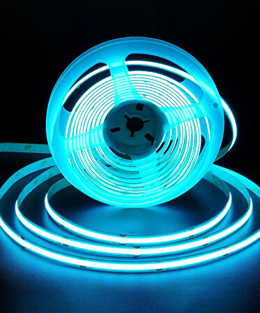 12V COB Şerit Led Açık Mavi Işık  - Metrede 360 Led - 5 Metre