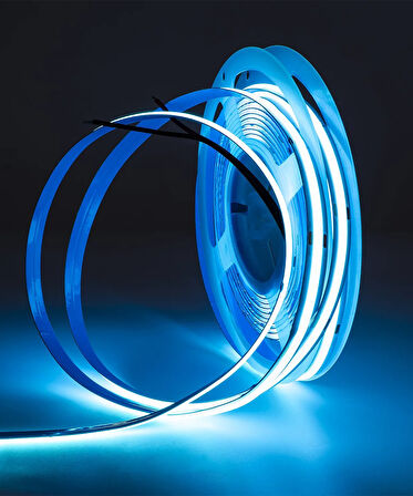 12V COB Şerit Led Açık Mavi Işık  - Metrede 360 Led - 5 Metre