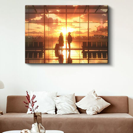 Havalimanı Buluşması - Altın Günbatımı Anime Kanvas Tablo