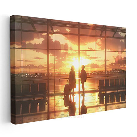 Havalimanı Buluşması - Altın Günbatımı Anime Kanvas Tablo