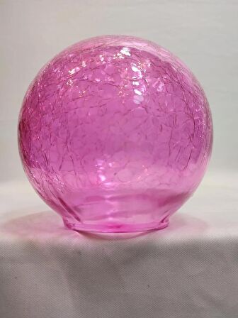 GLOB AVİZE CAMI.PEMBE RENKTE.Çatlatılmış desenli.(Çap:15.00cm-Duy yuvası:7.00cm)