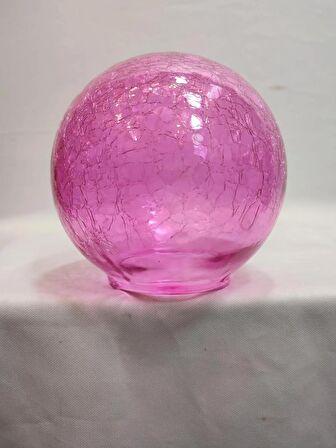 GLOB AVİZE CAMI.PEMBE RENKTE.Çatlatılmış desenli.(Çap:15.00cm-Duy yuvası:7.00cm)