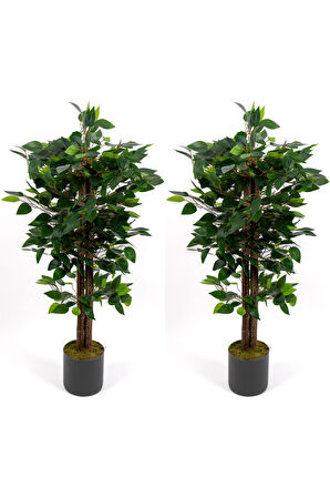 2’li Yapay Benjamin Ağacı Seti – 100 cm Gri Saksılı Dekoratif Salon & Ofis Bitkisi