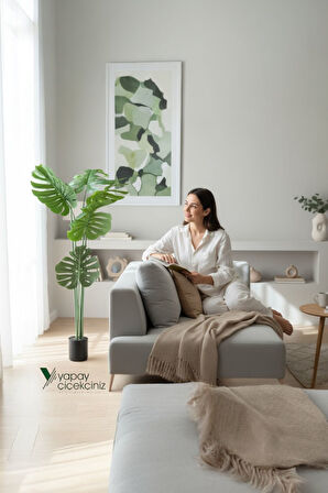 150 cm 7 Dallı Islak Dokulu İri Yapraklı Lüks Yapay Monstera Deve Tabanı Ağacı 