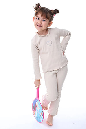 Kaşkorse Fırfırlı Nakış Detaylı Kız Çocuk Takım (Alt-Üst) Pembe 3-8 Yaş