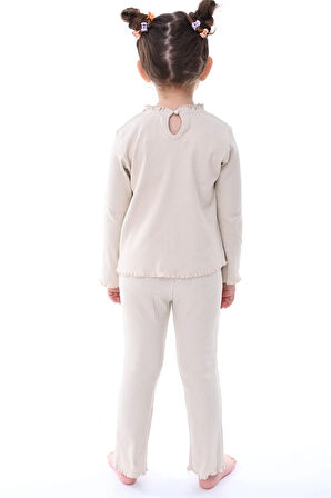 Kaşkorse Fırfırlı Nakış Detaylı Kız Çocuk Takım (Alt-Üst) Pembe 3-8 Yaş