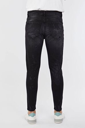 Erkek Skinny Fit Yırtık Detaylı Jean Siyah