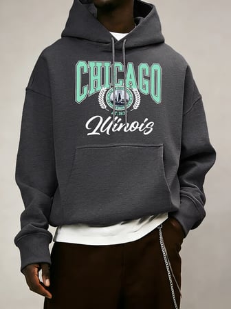 Chicago Luinois At 1837 Desen Erkekler Kapüşonlular Cep Retro Kazaklar Rahat Hip Hop Uzun Kol