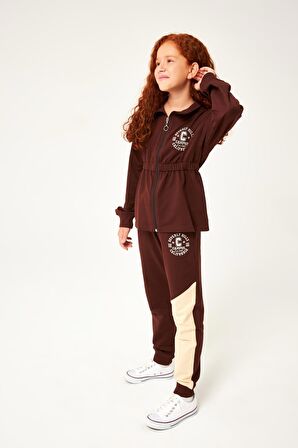 Beverly Hills Nakış Detaylı Kız Çocuk Takım Kahverengi