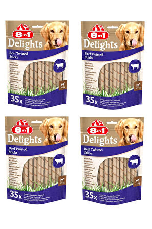 8in1 Delights Beef Twisted Sticks Biftekli Burgu Köpek Ödülü 35 Li X 4 Paket