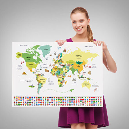 Harita Sepeti Türkçe Dünya Haritası Ülke Bayrak ve Başkentli Kanvas Tablo 1914